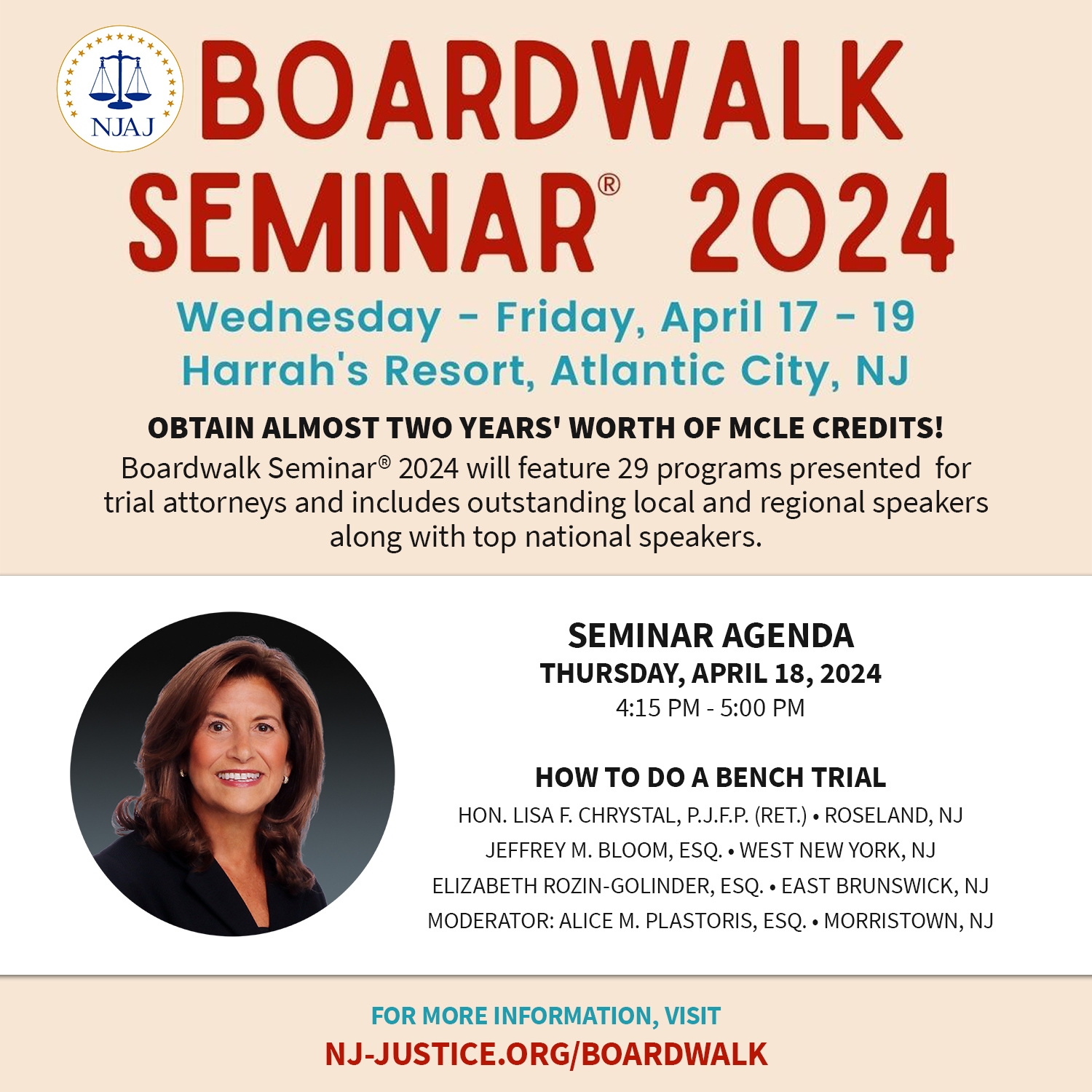 Boardwalk Seminar 2024 with Hon. Lisa F. Chrystal, P.J.F.P. (Ret.)